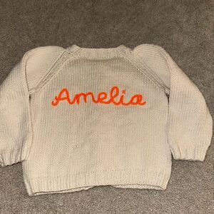Boutique Handmade Knit Amelia Cardigan Cream & Orange Size 3T VGUC